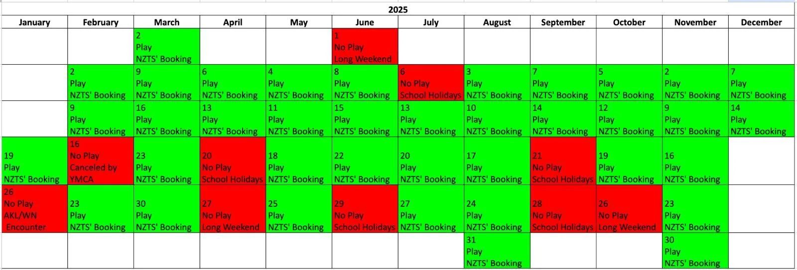 Badminton Schedule for 2025